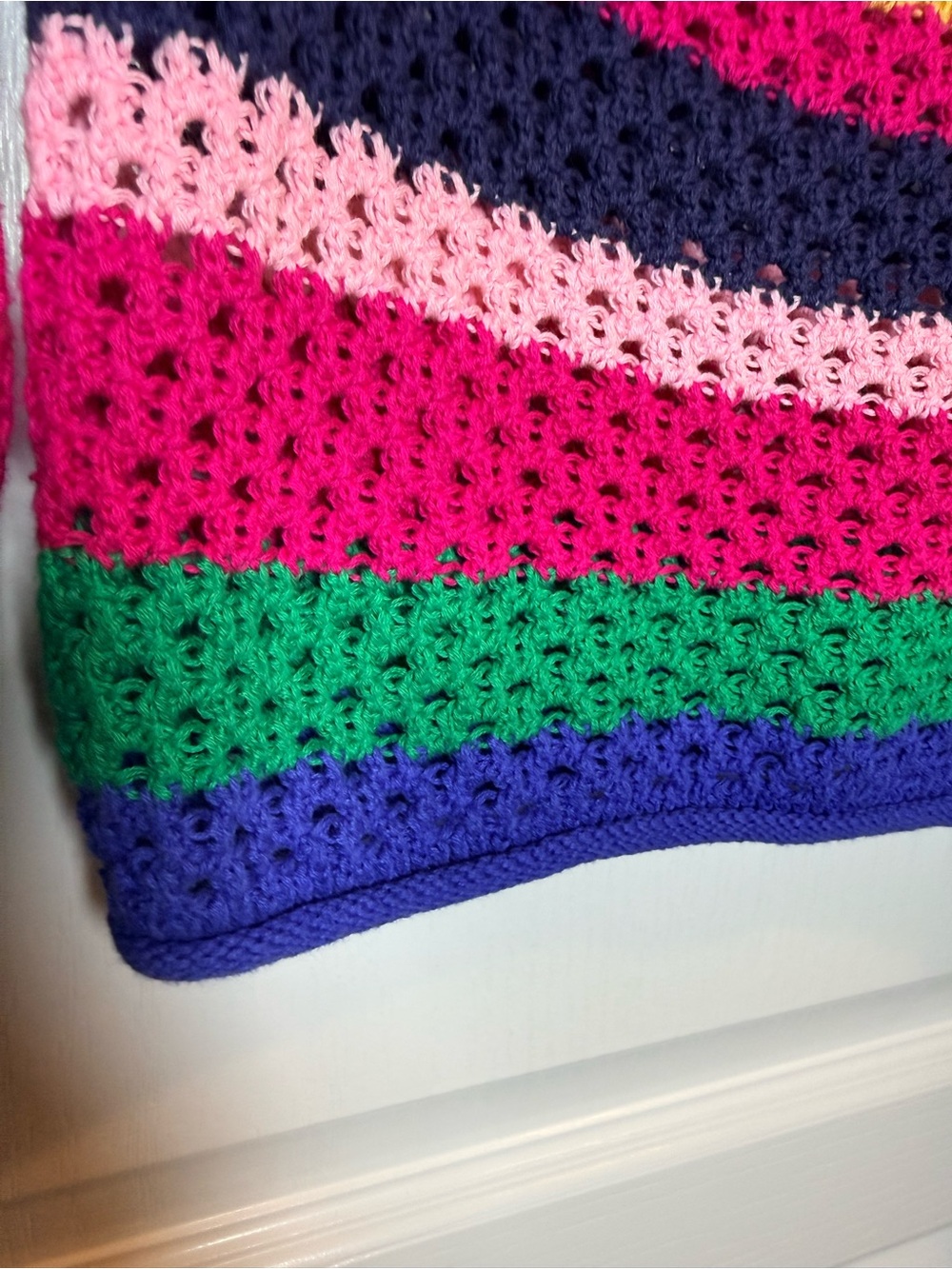 ZARA Multicolor Crochet Scoop Neck cropped Sweater small - Picture 2 of 5